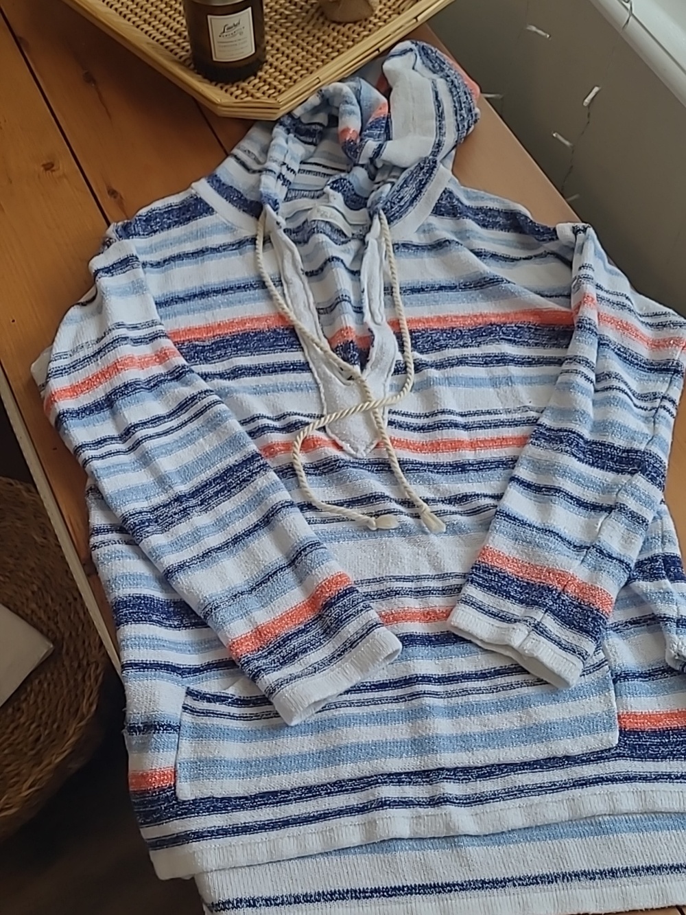 Striped Hooded Ron Jon Pullover with Front Pocket